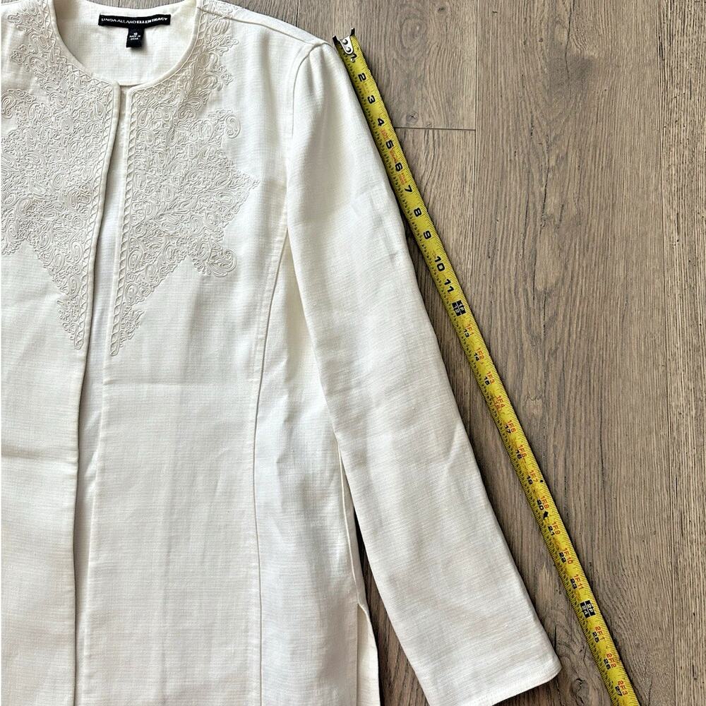 LINDA ALLARD ELLEN TRACY Linen Embroidered Duster Summer Coat Size 10 - Picture 9 of 16